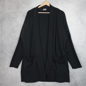 Pact Cardigan Womens Medium Large Black Organic Cotton Open Front Pockets Knit